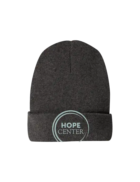 Recycled Charcoal Heather Beanie w/Hope Center Logo