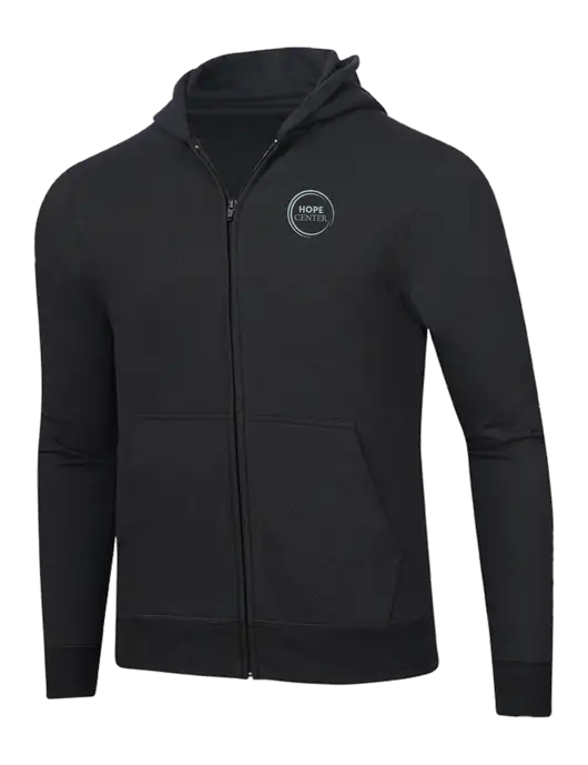 Jet Black 8.5 oz Ring Spun Zip Hooded Sweatshirt w/Hope Center Logo