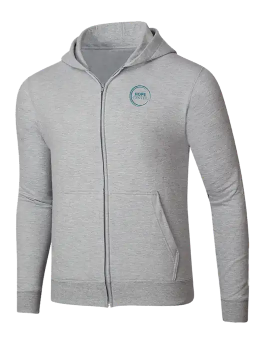 Light Grey Heather 8.5 oz Ring Spun Zip Hooded Sweatshirt w/Hope Center Logo