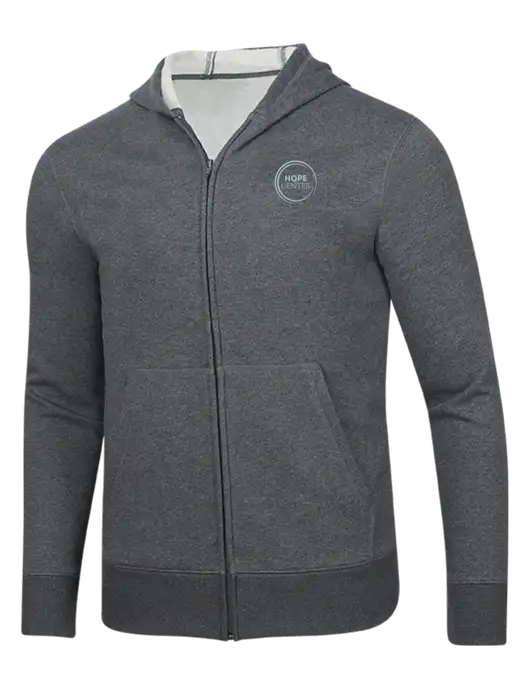 Full-Zip Dark Grey Heather Heavyweight Hooded Sweatshirt w/Hope Center Logo