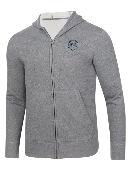 Full-Zip Medium Grey Heather Heavyweight Hooded Sweatshirt w/Hope Center Logo
