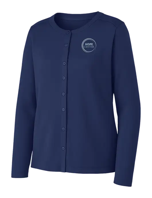 Dress Blue Navy Womens Concept Stretch Button-Front Cardigan Sweater w/Hope Center Logo