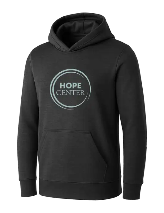 Womens Dark Grey Heather Core Fleece Pullover Hooded Sweatshirt w/Hope Center Logo