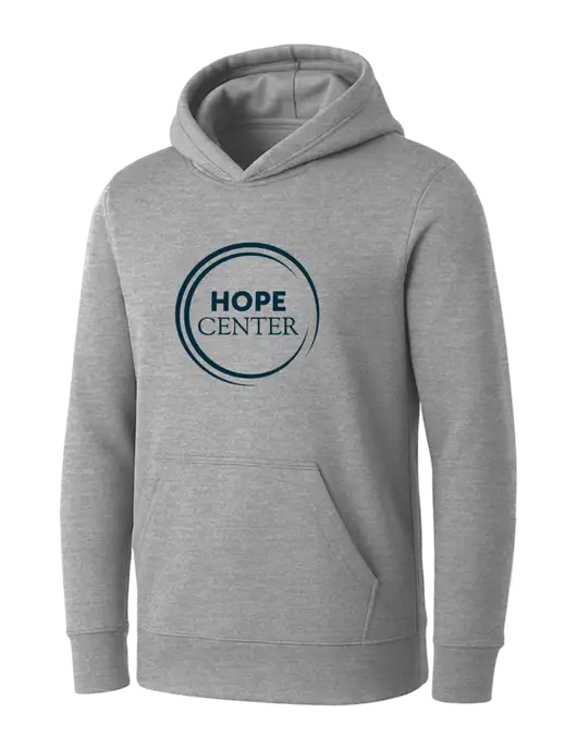 Womens Light Grey Heather Core Fleece Pullover Hooded Sweatshirt w/Hope Center Logo