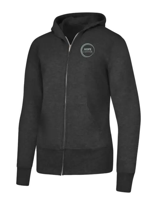 Dark Heather Grey Womens Core Fleece Full-Zip Hooded Sweatshirt w/Hope Center Logo