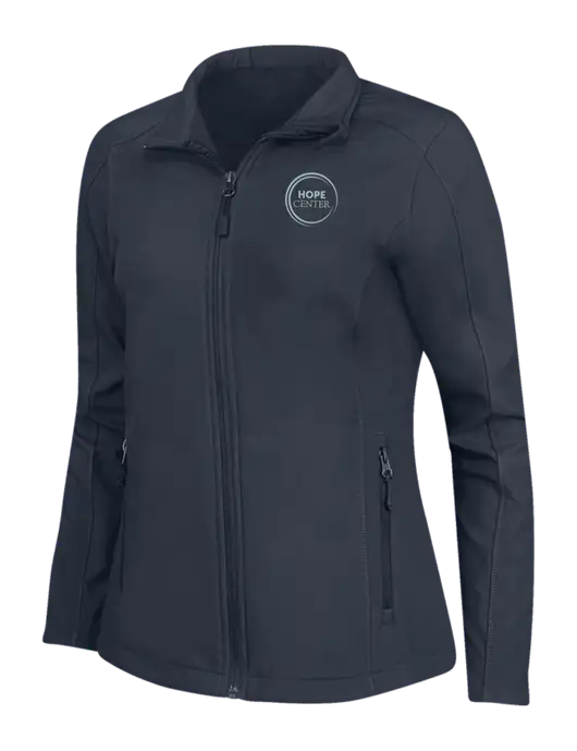 Navy Womens Core Soft Shell Jacket w/Hope Center Logo