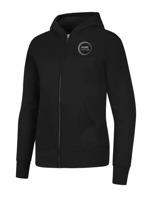 Jet Black Womens Core Fleece Full-Zip Hooded Sweatshirt w/Hope Center Logo