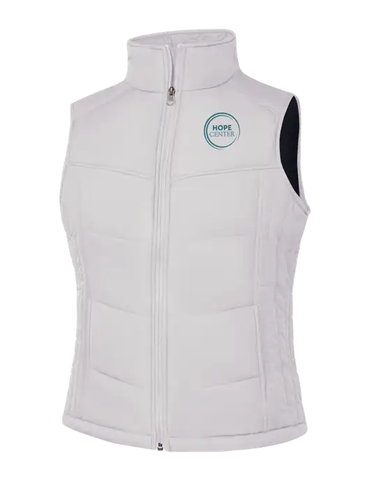 Womens White/Dark Slate Puffy Vest w/Hope Center Logo